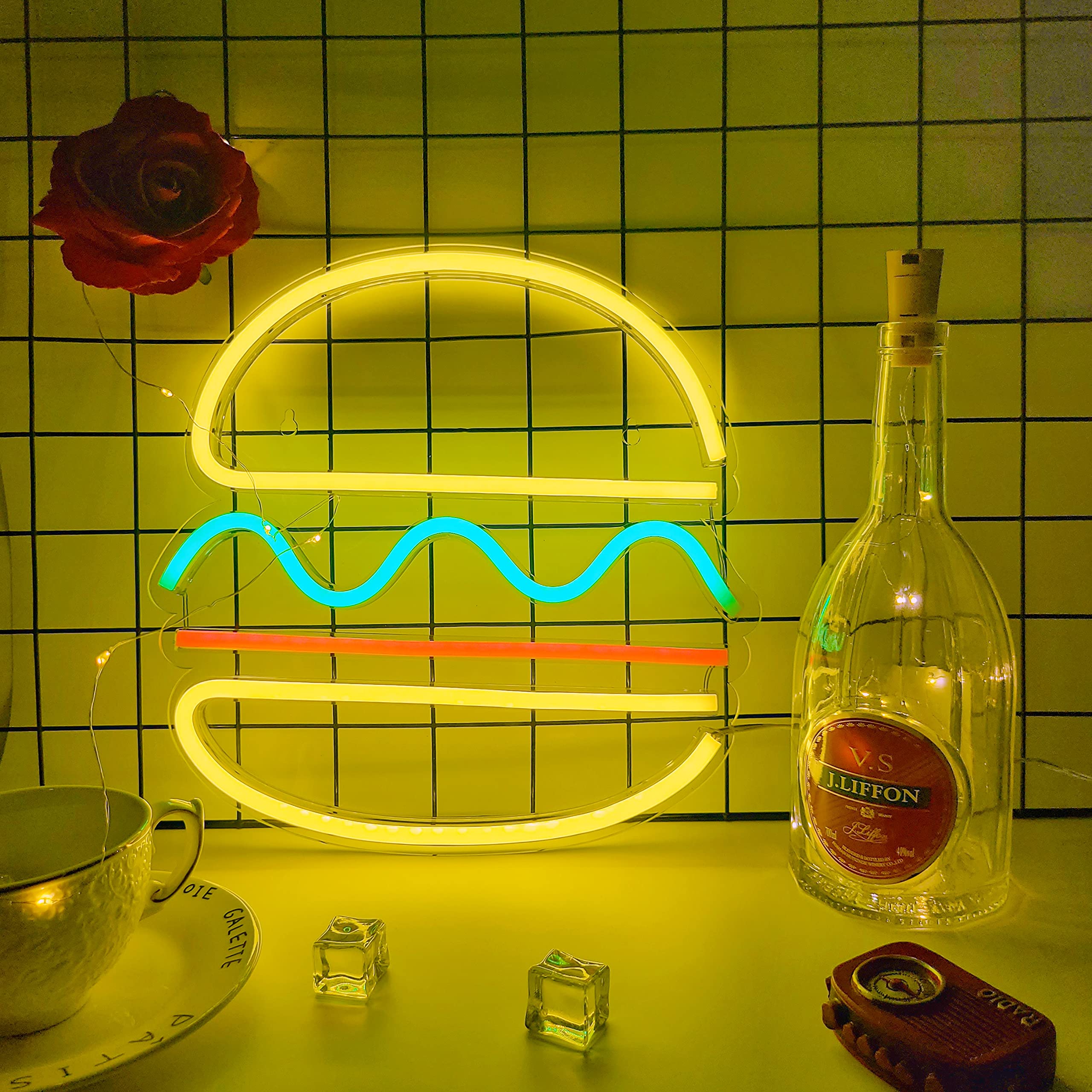 LED Hamburger Neon Sign - USB Wall Light for Home & Party Decor