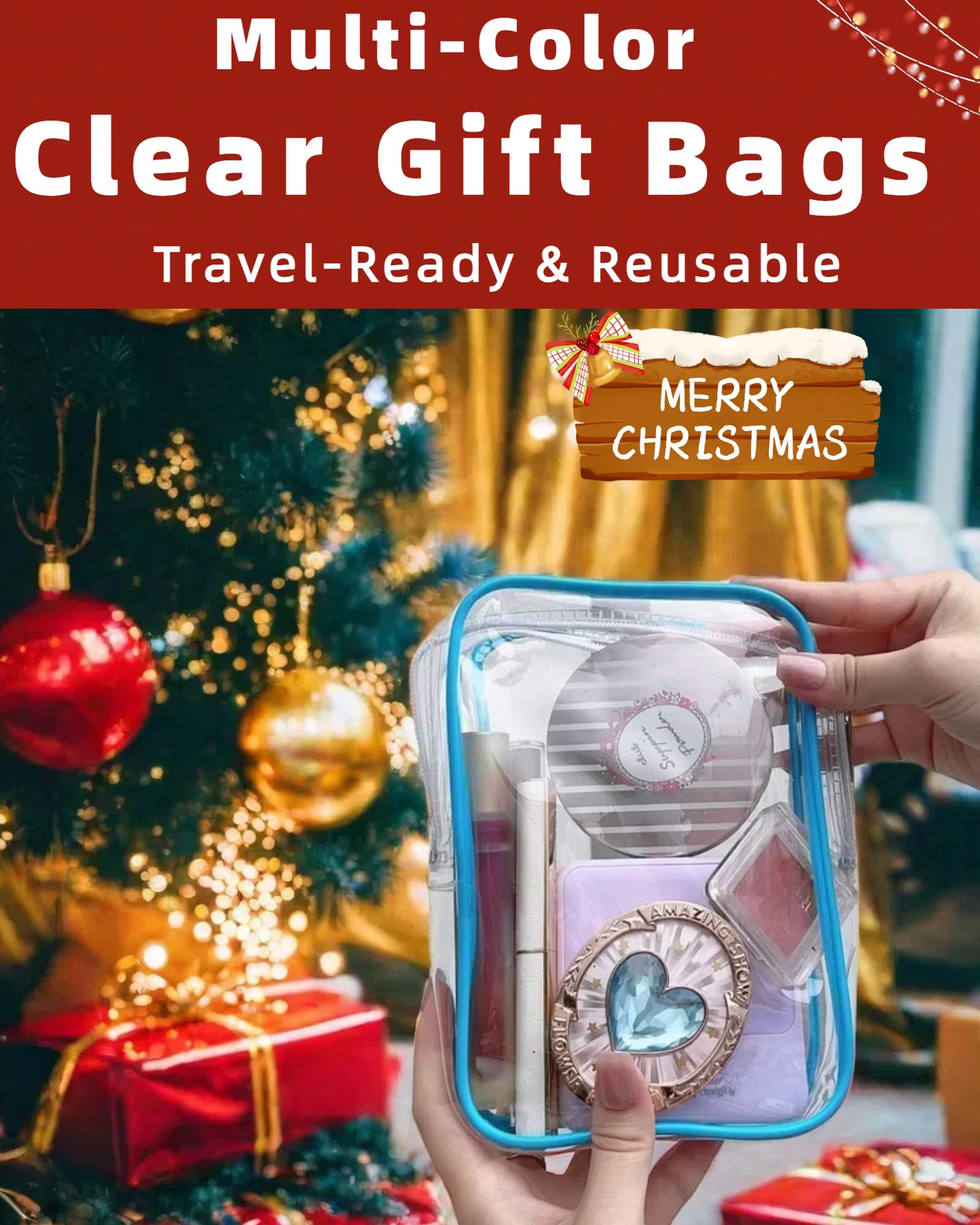 TSA Approved Clear & Blue Travel Toiletry Bag - Quart Size Leakproof Makeup Zipper Pouch for Airplane Essentials | Perfect for Long Flights, International Travel & European Trips | Carry-On Compliant Cosmetic Organizer