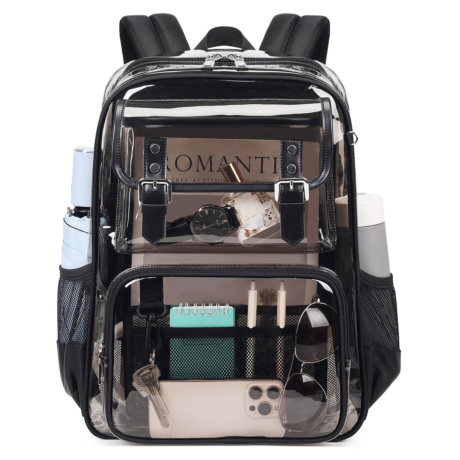 Clear Heavy Duty PVC Transparent Backpack - See Through Bookbag for Stadium, College, Work & Travel - Durable Waterproof School Bag for Men & Women - Perfect for Concerts, Airports & Security Checks