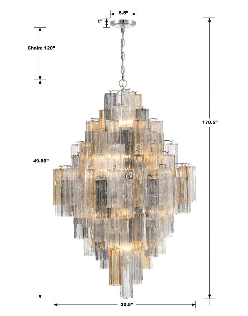 Addis Diamond Chandelier 49 Inch Height - Modern Crystal Ceiling Light Fixture for Dining Room, Living Room, Bedroom & Entryway