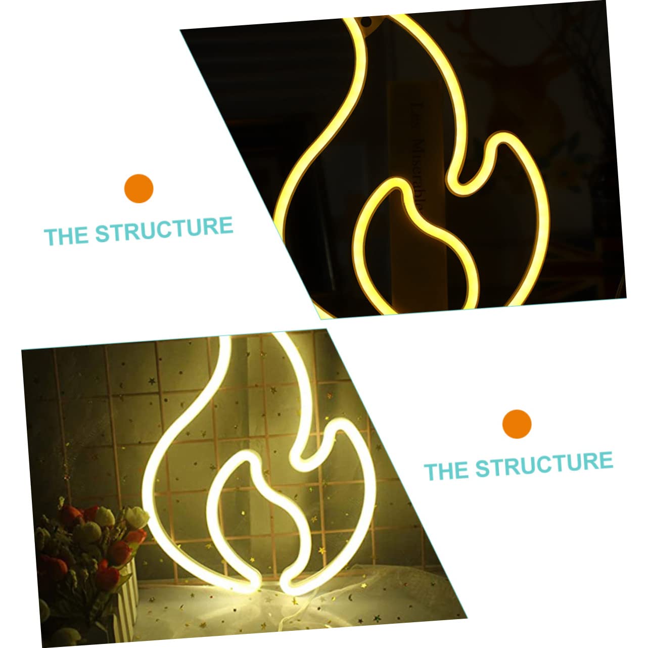 2-Pack LED Flame Night Light - Realistic Flickering Neon Desk Lamp for Home, Office, and Dorm Decor | Perfect for Bedside, Bookshelf, and Party Ambiance Lighting