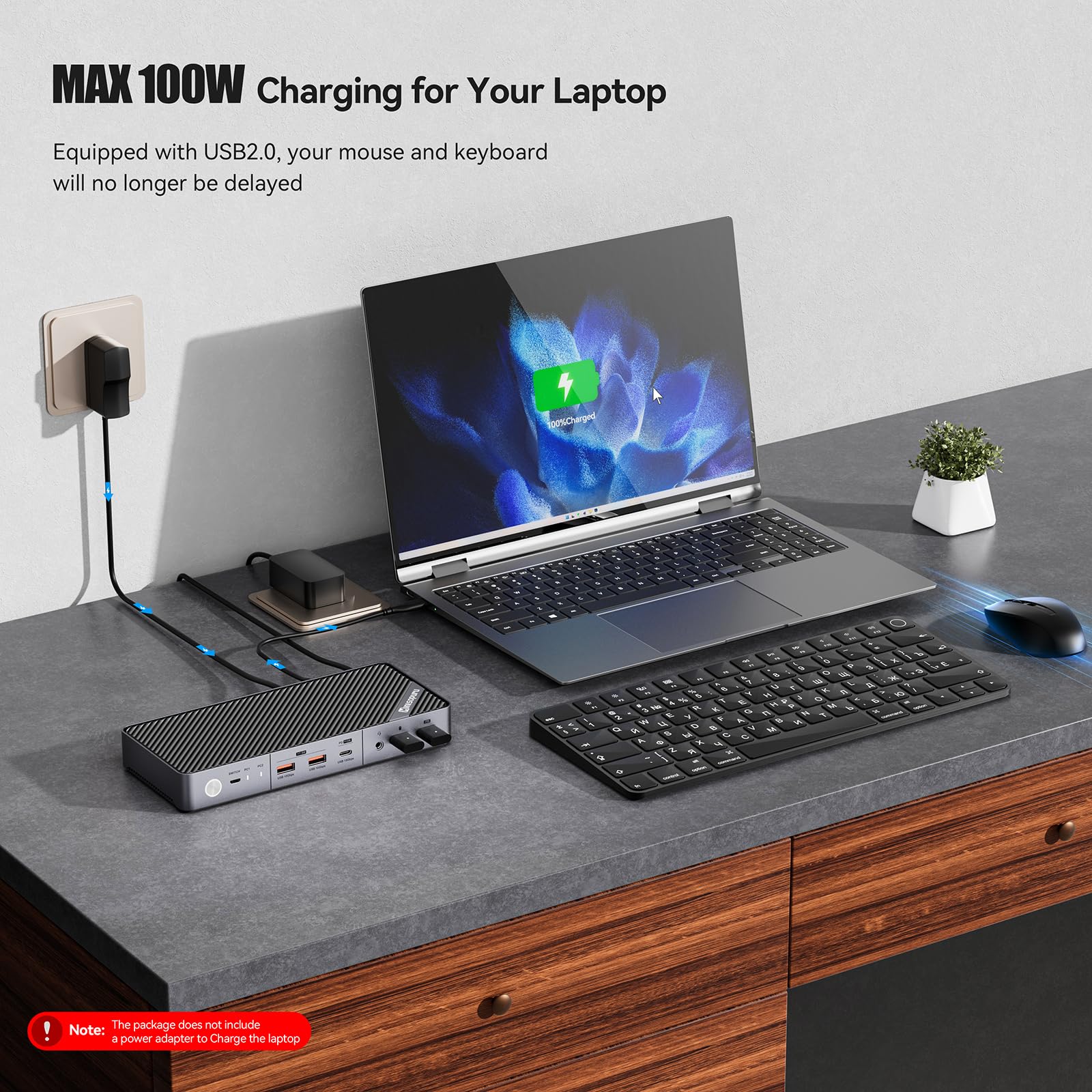 Minisopuru Dual Monitor KVM Switch Docking Station for Laptop & Desktop - 4K@60Hz HDMI, 15W Charging, EDID, 5 USB Ports (A & C), Audio Support | Compatible with Thunderbolt 5/4/3 & USB-C Windows Laptops (Not MacBook) | Perfect for Home Office, Gaming & Multi-Tasking Workstations