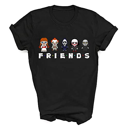 Halloween Horror Movie Killers T-Shirt - Scary Friends & Family Halloween Shirt - Multicolor Horror Movie Costume Tee for Halloween Parties & Cosplay