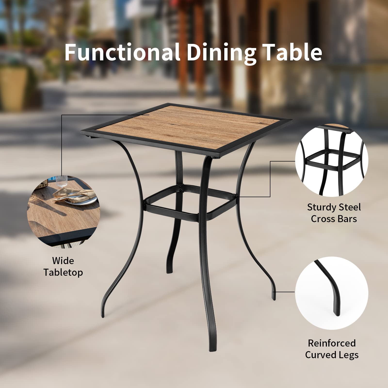Tangkula 28 Inch Outdoor Bar Table - Steel Square Bistro Table with Reinforced Frame, Curved Legs & Non-Slip Footpads - Perfect for Poolside, Patio, Backyard, Garden & Outdoor Dining Areas
