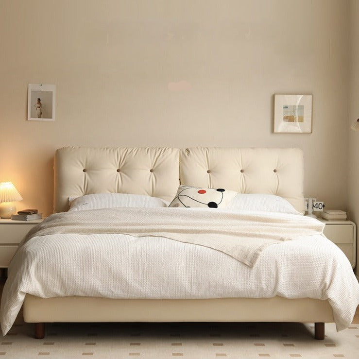 Organic Leather Art Bed - Cream Cloud Soft Mattress for Ultimate Comfort | Perfect for Master Bedrooms, Guest Rooms & Luxury Apartments