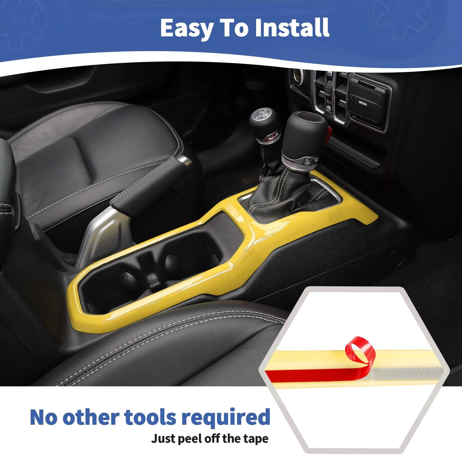 Jeep Wrangler JL JLU & Gladiator JT Dashboard Cover Gear Shift Panel Trim - Yellow Interior Accessories (3pcs) | Fits 2018-2023 Models | Off-Road & Daily Driving Protection