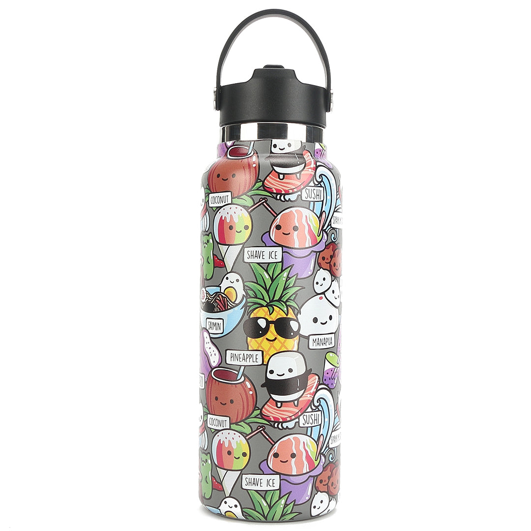 40oz Insulated Stainless Steel Water Bottle - Keeps Drinks Cold/Hot for 24 Hours | Leakproof & BPA-Free | Craving Hawaii Grey | Perfect for Hiking, Gym & Outdoor Activities
