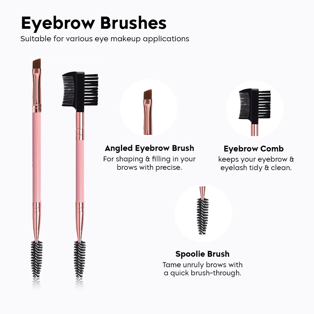 Gleva 3-Piece Professional Eye Makeup Brush Set - Eyebrow Brush, Eyelash Comb & Eyeshadow Brush with Reusable Silicone Stencils | Perfect for Eyebrow Shaping, Eye Makeup Application & Beauty Routine