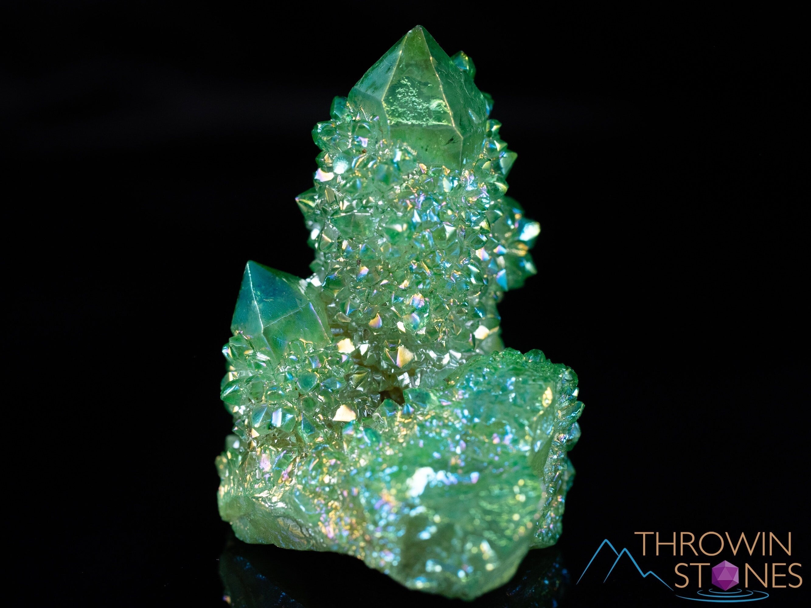 Natural Green Apple Aura Quartz Crystal Lotus Carving - Rainbow Spirit Quartz for Meditation, Healing & Home Decor (E2132) - Perfect for Yoga Rooms, Altars & Energy Grids