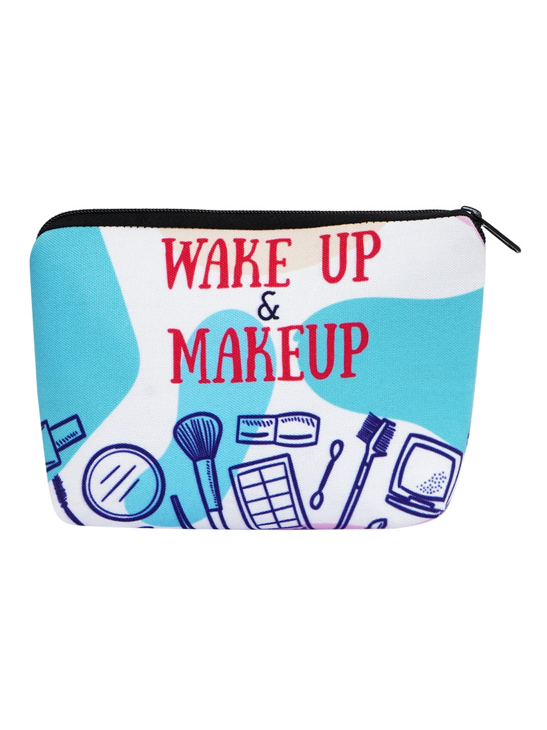 Crazyify Wake Up & Makeup Printed Canvas Cosmetic Bag for Women | Waterproof Travel Makeup Pouch | Toiletry & Beauty Storage Organizer | Perfect for Travel, Gym, and Daily Essentials