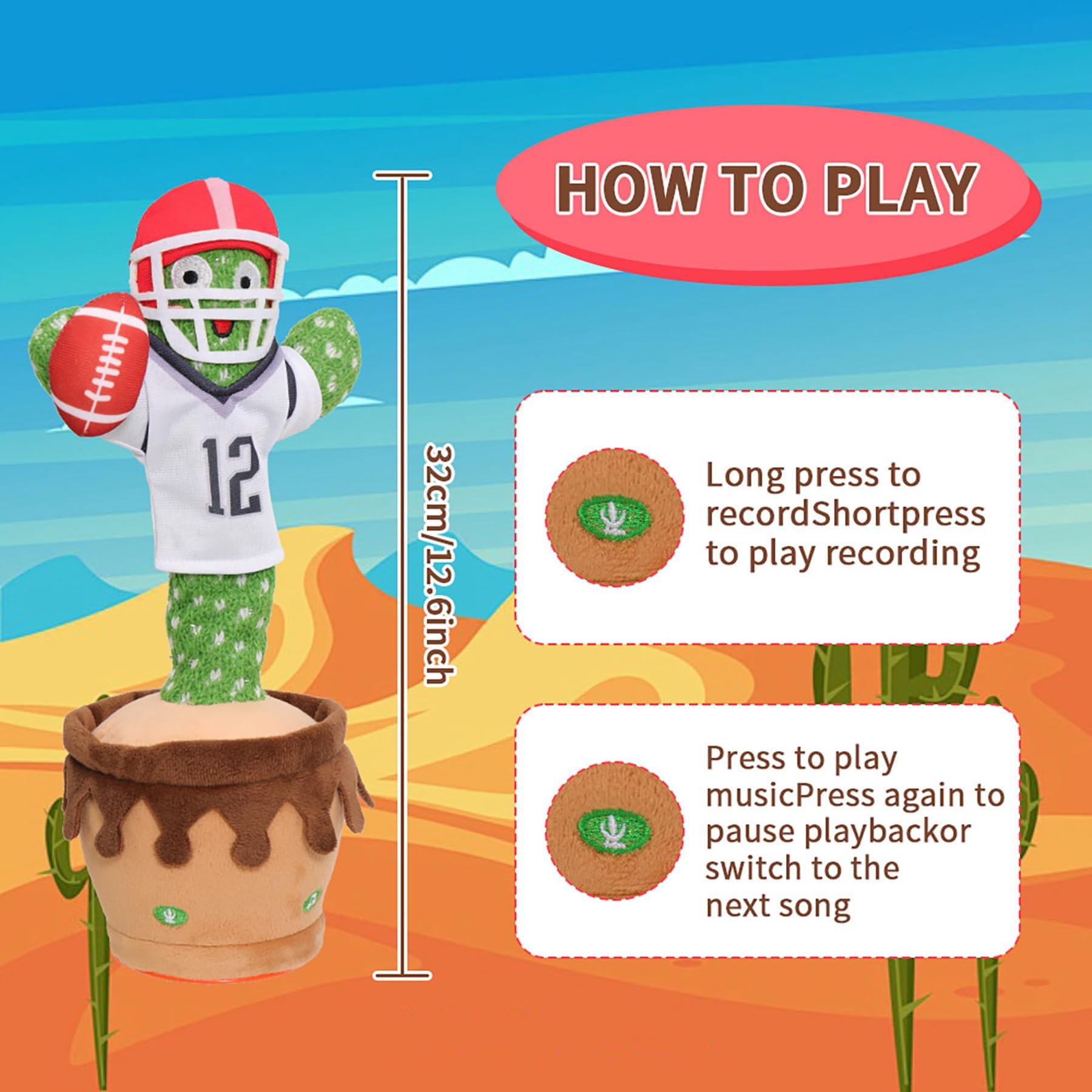 Dancing Football Cactus Toy - Singing, Talking & Recording Electronic Baby Toy with 60 English Songs | Fun Interactive Gift for Kids Birthday & Party Entertainment