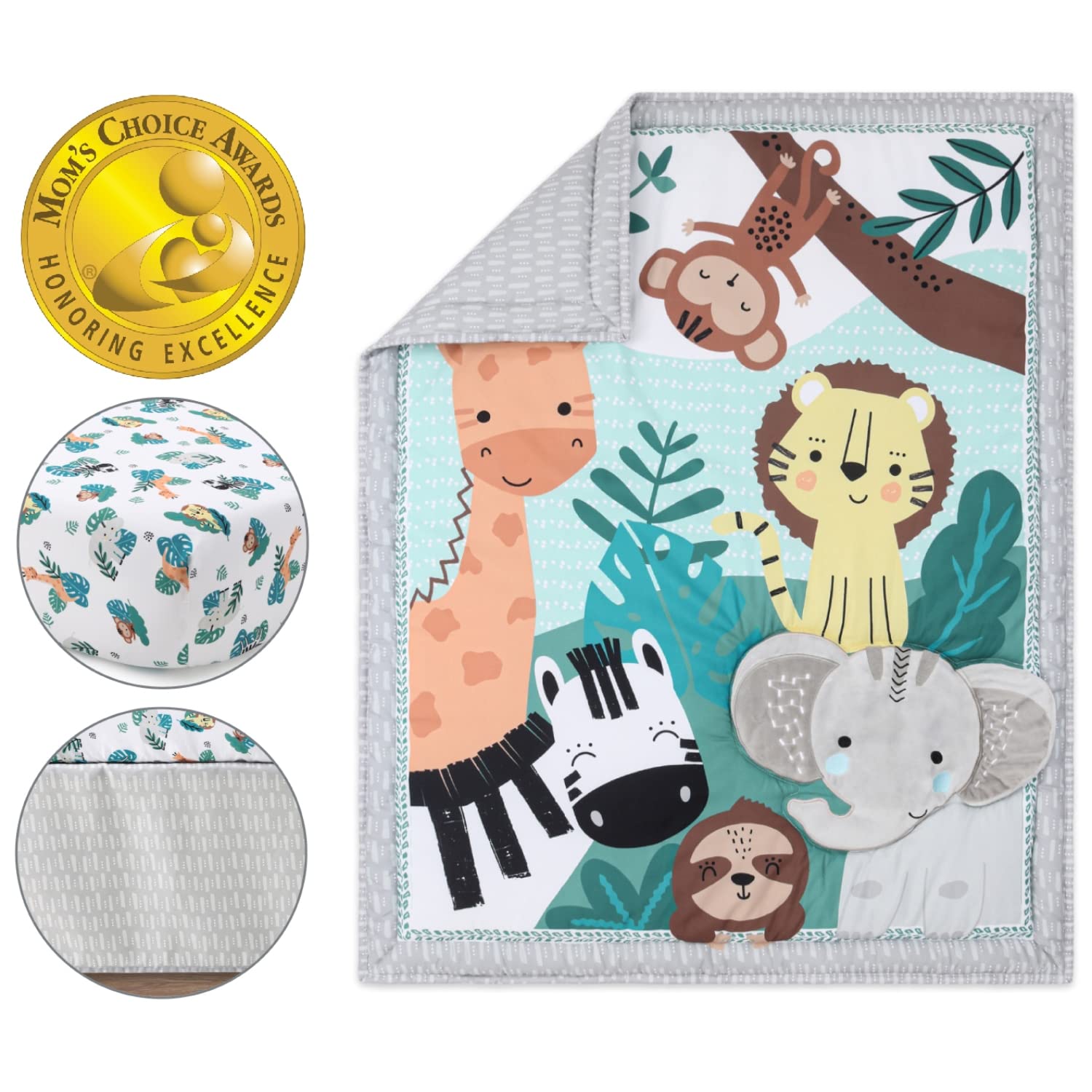 The Peanutshell 3-Piece Baby Crib Bedding Set for Boys & Girls - Soft Nursery Bedding with Fitted Crib Sheet, Dust Ruffle & Comforter - Safari Adventures Theme - Perfect for Newborn, Infant & Toddler Nursery Decor | Ideal for Baby Showers & Cozy Nursery Setup