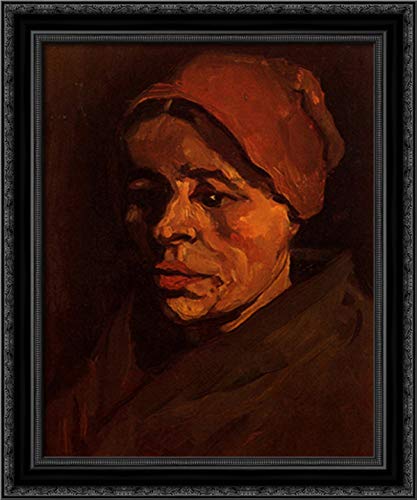 Vincent van Gogh Peasant Woman with Brown Cap - 20x24 Black Ornate Wood Framed Canvas Art Print | Wall Decor for Living Room, Bedroom & Office