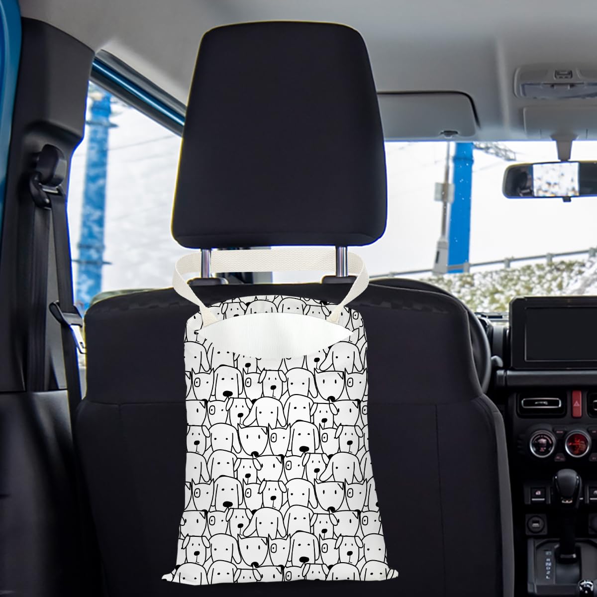 Waterproof Hanging Car Trash Bag - Back Seat Organizer & Vehicle Garbage Can for Travel, Camping, Outdoor | Car Accessories with Animal Print Decor (Dog, Cow, Leopard) - Perfect for Road Trips, Family Vacations & Pet Owners