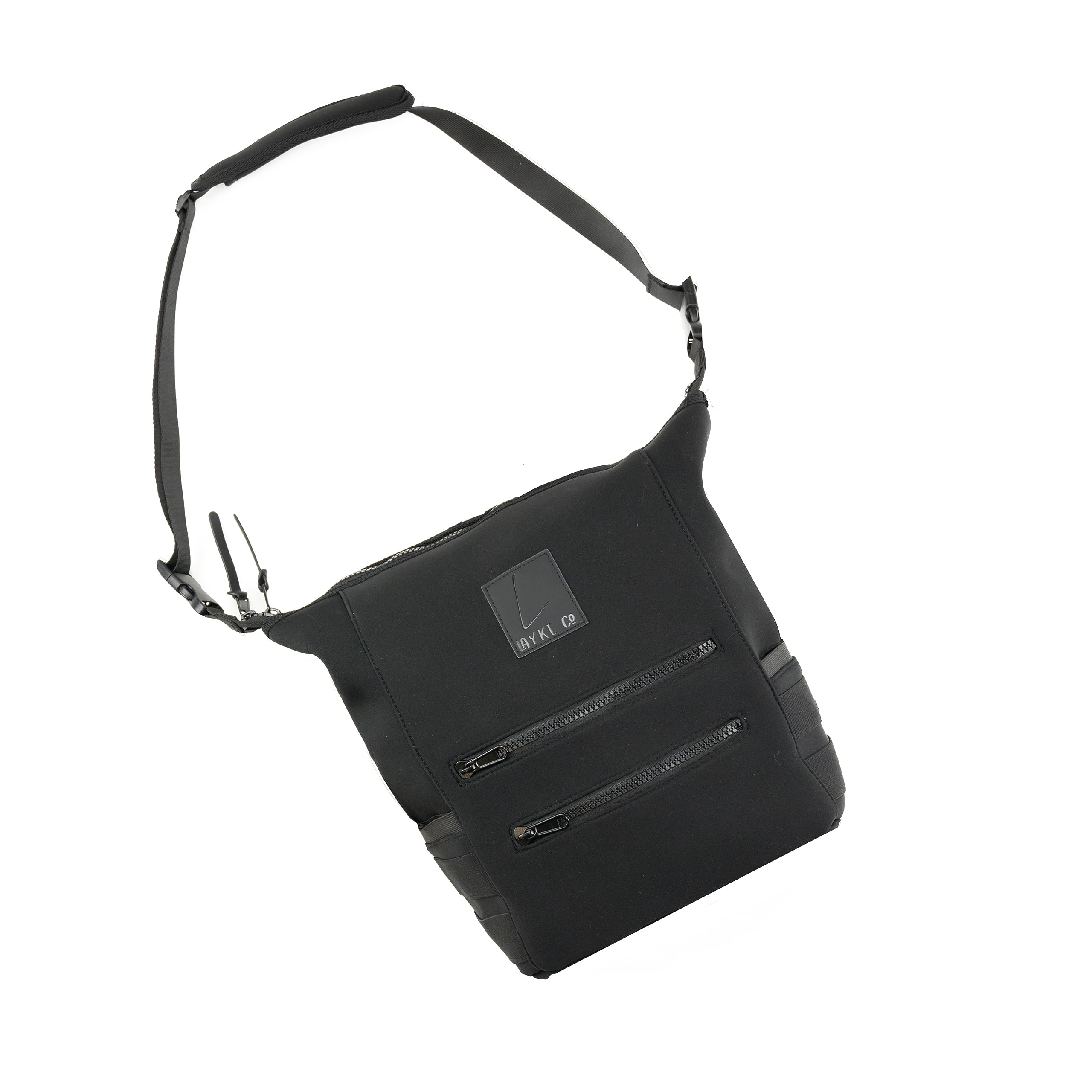 Layke Co. Unisex Neoprene Diaper Backpack - Convertible Shoulder Tote with Changing Pad & Washable Zippered Insert | Black Medium Minimalist Baby Bag for Parents | Perfect for Daycare, Travel & On-the-Go Families