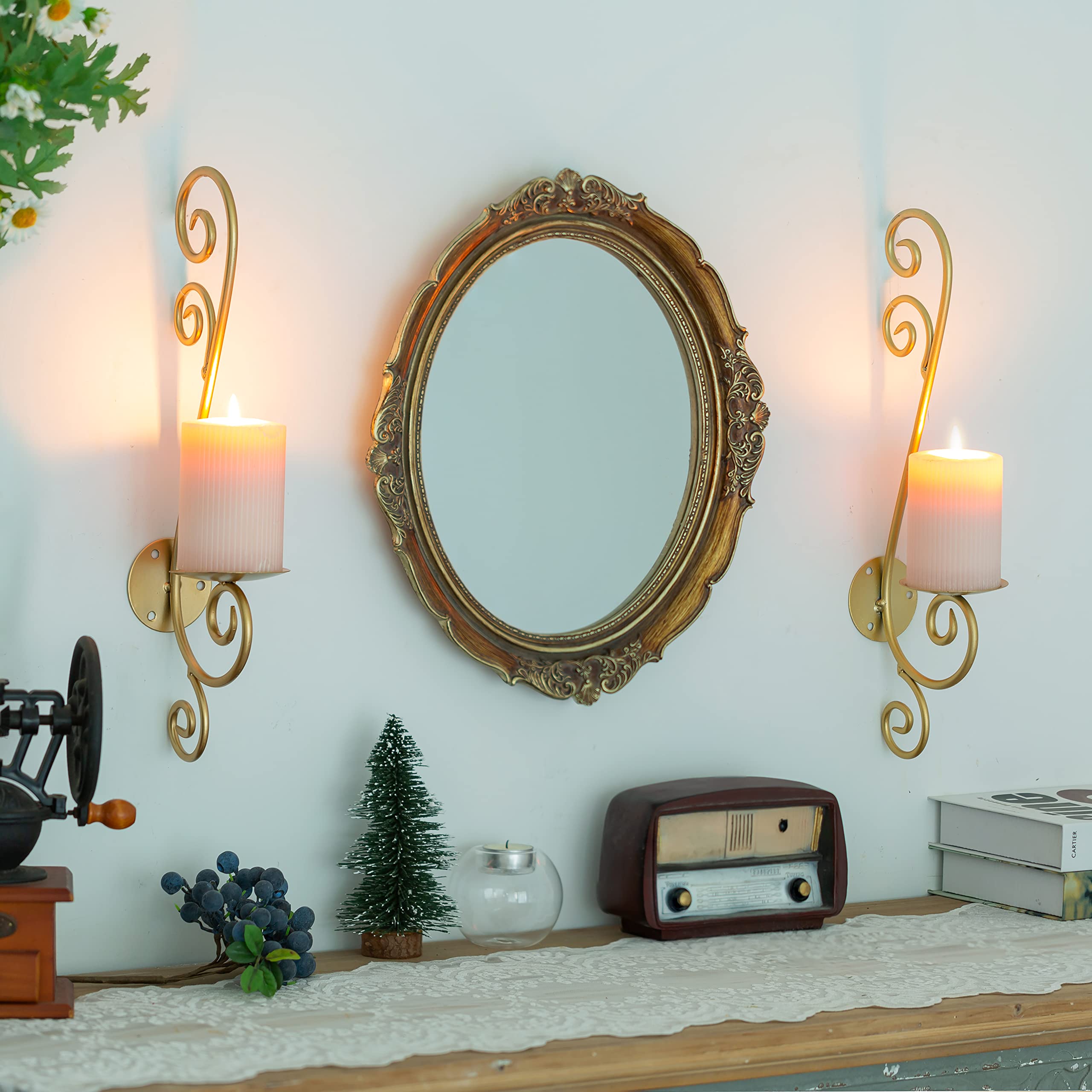Sziqiqi Decorative Wall Candle Holders - Set of 2 Rustic Wall-Mounted Pillar Candle Sconces for Living Room, Bedroom, Bathroom, Farmhouse, Wedding Decor - Perfect for Romantic Ambiance, Dinner Parties & Spa Relaxation