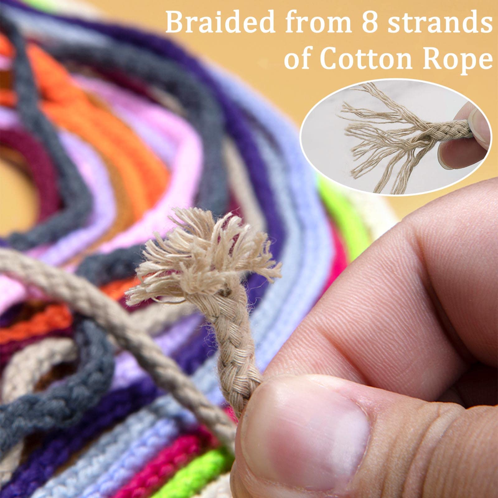 JeogYong 5mm x 295ft Natural Cotton Macrame Rope - 8-Strand Braided Craft Cord for DIY Projects, Plant Hangers, Wall Decor, Dream Catchers & Garden Use | Perfect for Home Decor, Handmade Jewelry & Boho Style Crafts