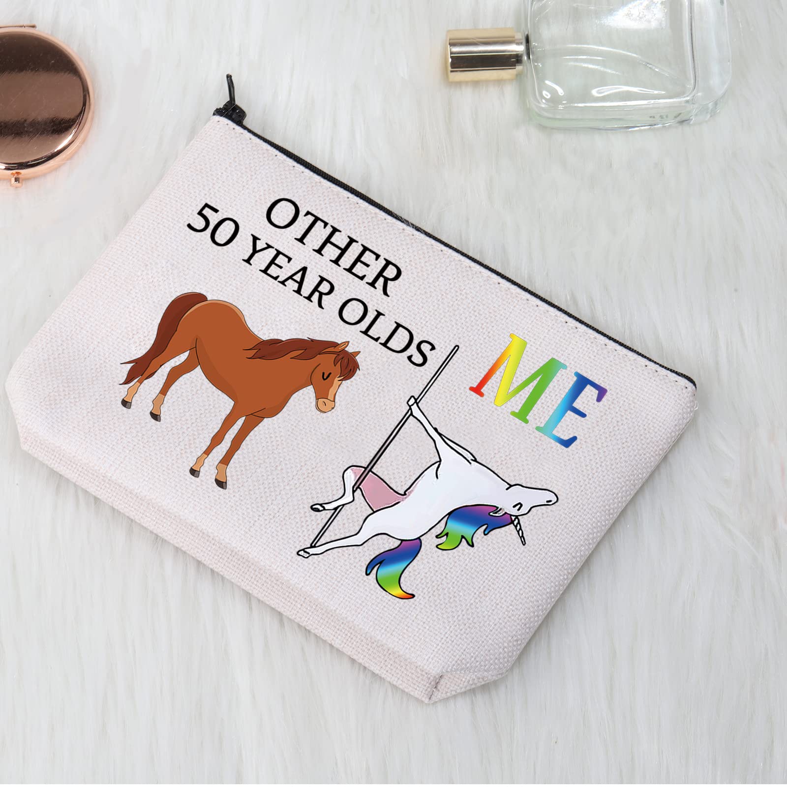50th Birthday Gifts for Women - Funny 50 and Fabulous Unicorn Makeup Bag - Perfect 50 Year Old Birthday Present for Her - Great for Travel, Cosmetics Storage & Special Occasion Gifts