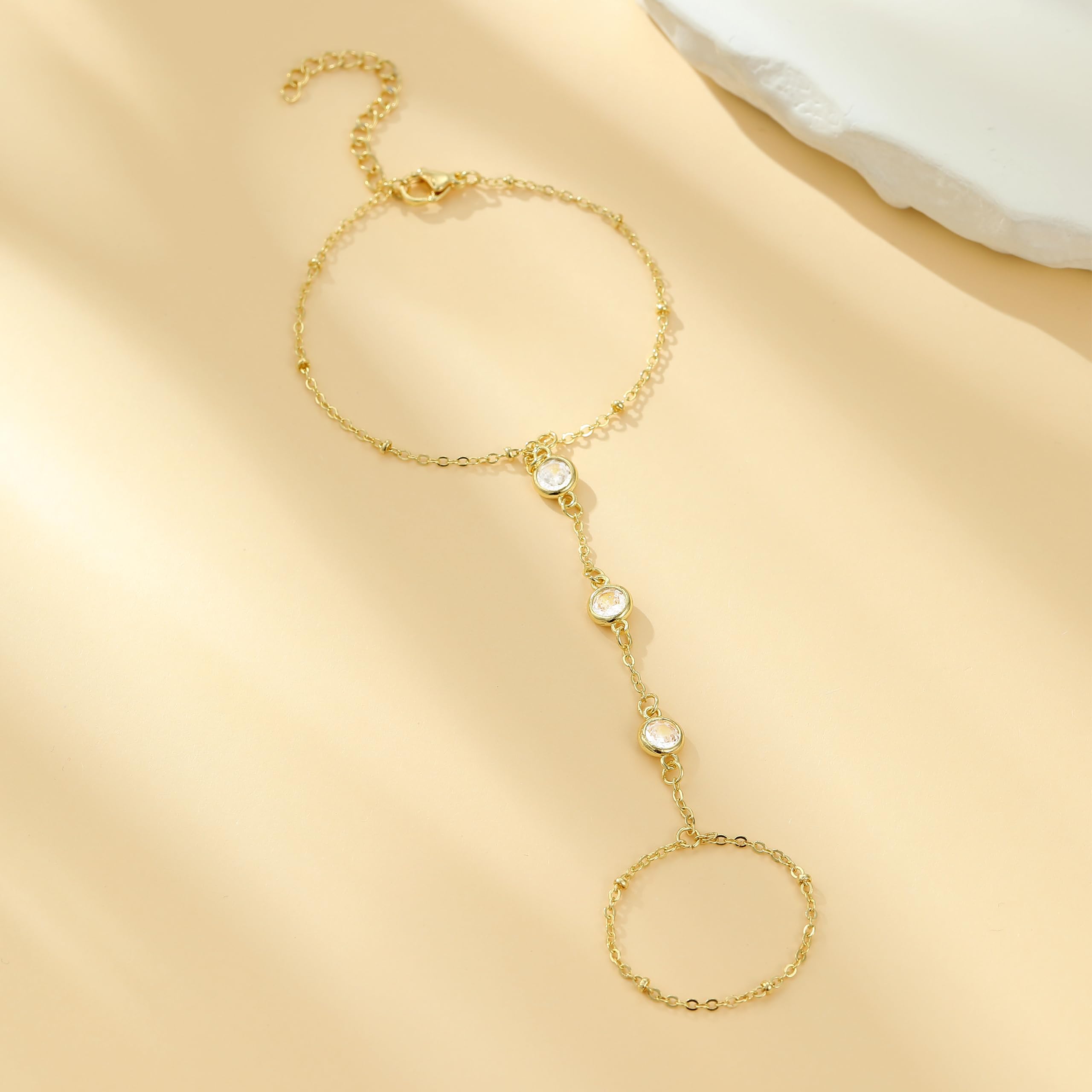Trendy Adjustable Gold Rhinestone Hand Chain Bracelet Ring for Women - Elegant Hand Jewelry Gift for Parties, Weddings & Special Occasions