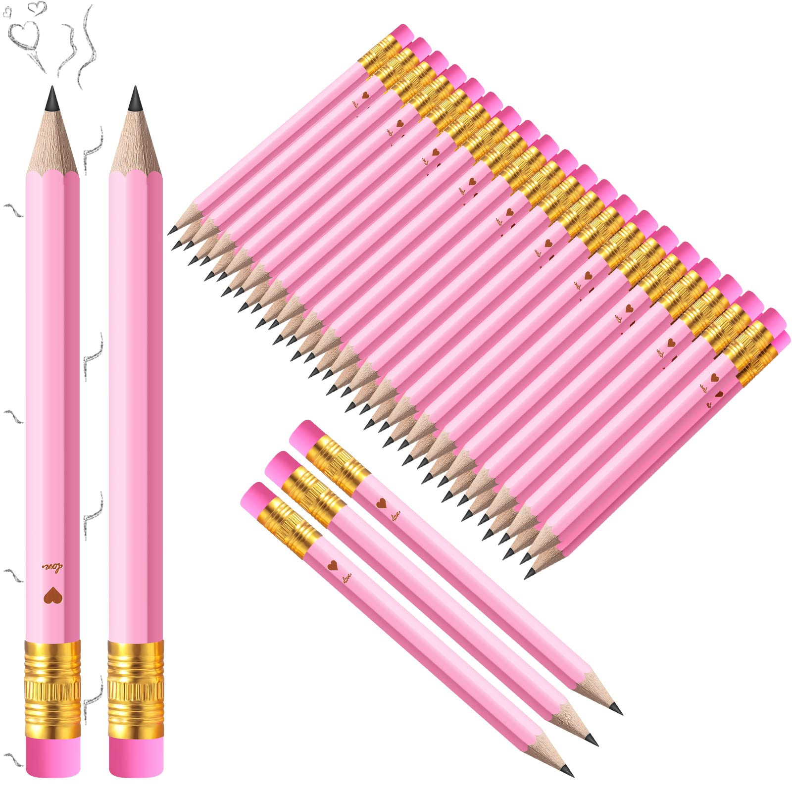 72-Pack Scented Heart Wedding Pencils with Erasers - Pink Fruit Aroma Bridal Shower Favors, Classroom Supplies & Party Games for Wedding Showers, Bachelorette Parties & School Events