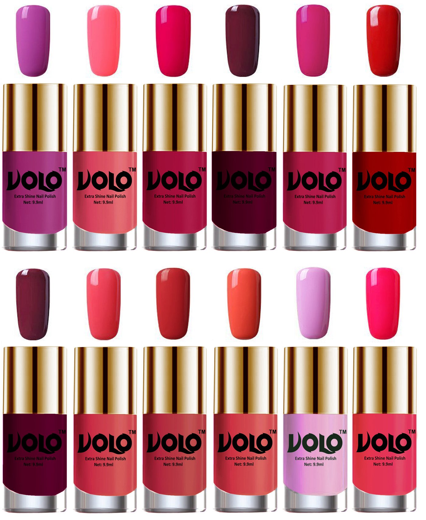 VOLO Luxury Super Shine Nail Polish Set - 12 Vibrant Long Lasting Colors for Gel & Acrylic Nails - Perfect for Manicures, Pedicures, Salon & Home Use