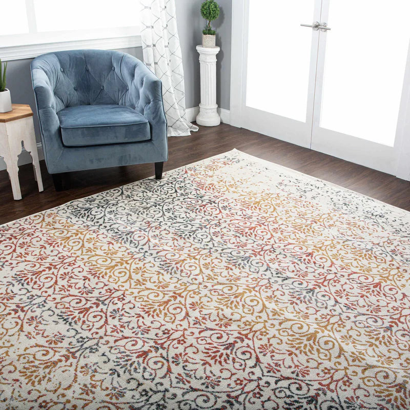 Ulani Modern Distressed Damask Area Rug - Non-Slip Indoor Runner Carpet for Living Room, Bedroom, Hallway - Soft Bohemian Home Decor