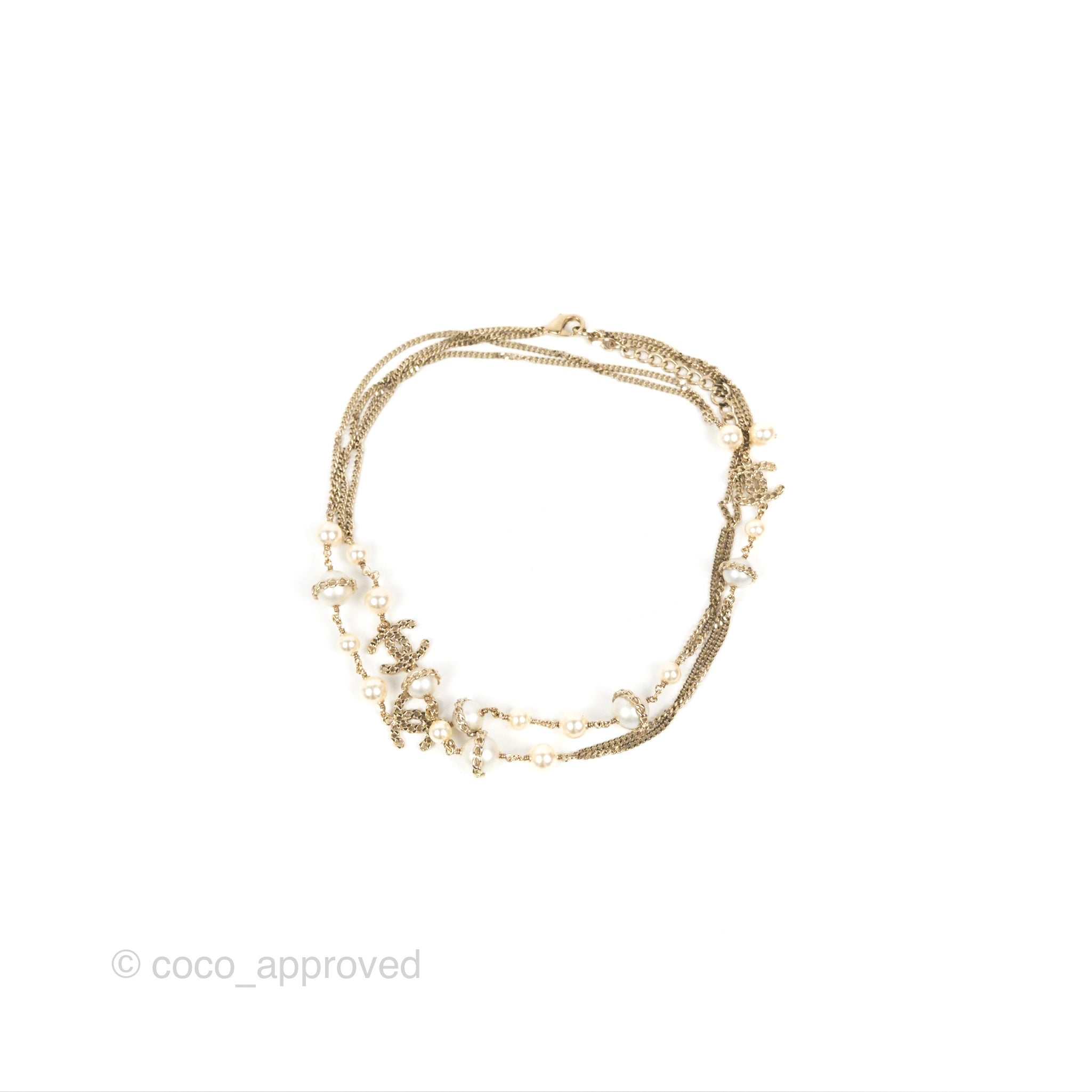 Chanel CC Pearl Chain Long Necklace in Gold Tone - Elegant 16B Design for Women | Perfect for Evening Parties, Weddings & Special Occasions