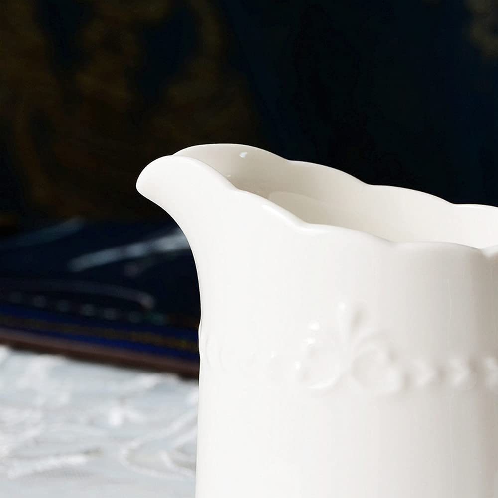 White Porcelain Creamer Pitcher with Handle - 8 Oz Small Milk Jug for Coffee, Tea & Kitchen Use - Elegant Sizikato Pitcher for Dining & Entertaining