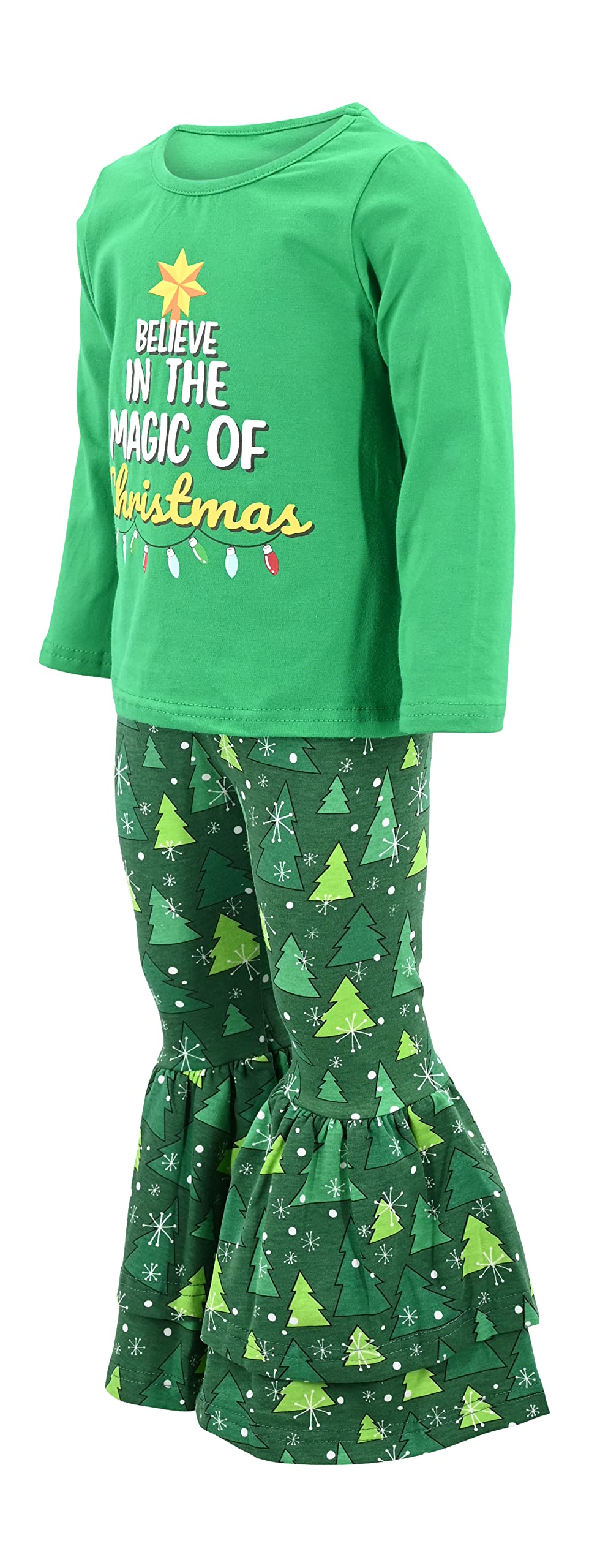 Girls 2-Piece Bell Bottom Outfit - Long Sleeve Shirt & Leggings Set for Toddlers Playtime