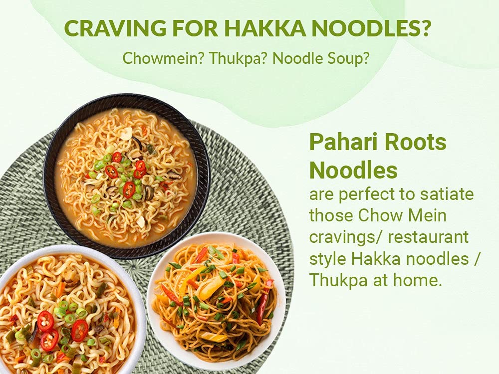 Pahari Roots - Thin Hakka Vegetarian Noodles (2X300g) | Handmade Instant Noodles for Chow Mein, Ramen, Chop Suey, Noodle Soup | Light & Flavorful | Perfect for Quick Meals, Asian Cuisine, and Healthy Vegetarian Dishes