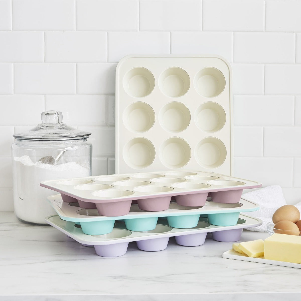 GreenLife Ceramic Nonstick Muffin Pan - 12 Cup Non-Toxic Baking Tray, Turquoise | Perfect for Cupcakes, Muffins & Mini Quiches | Dishwasher Safe & PFOA Free