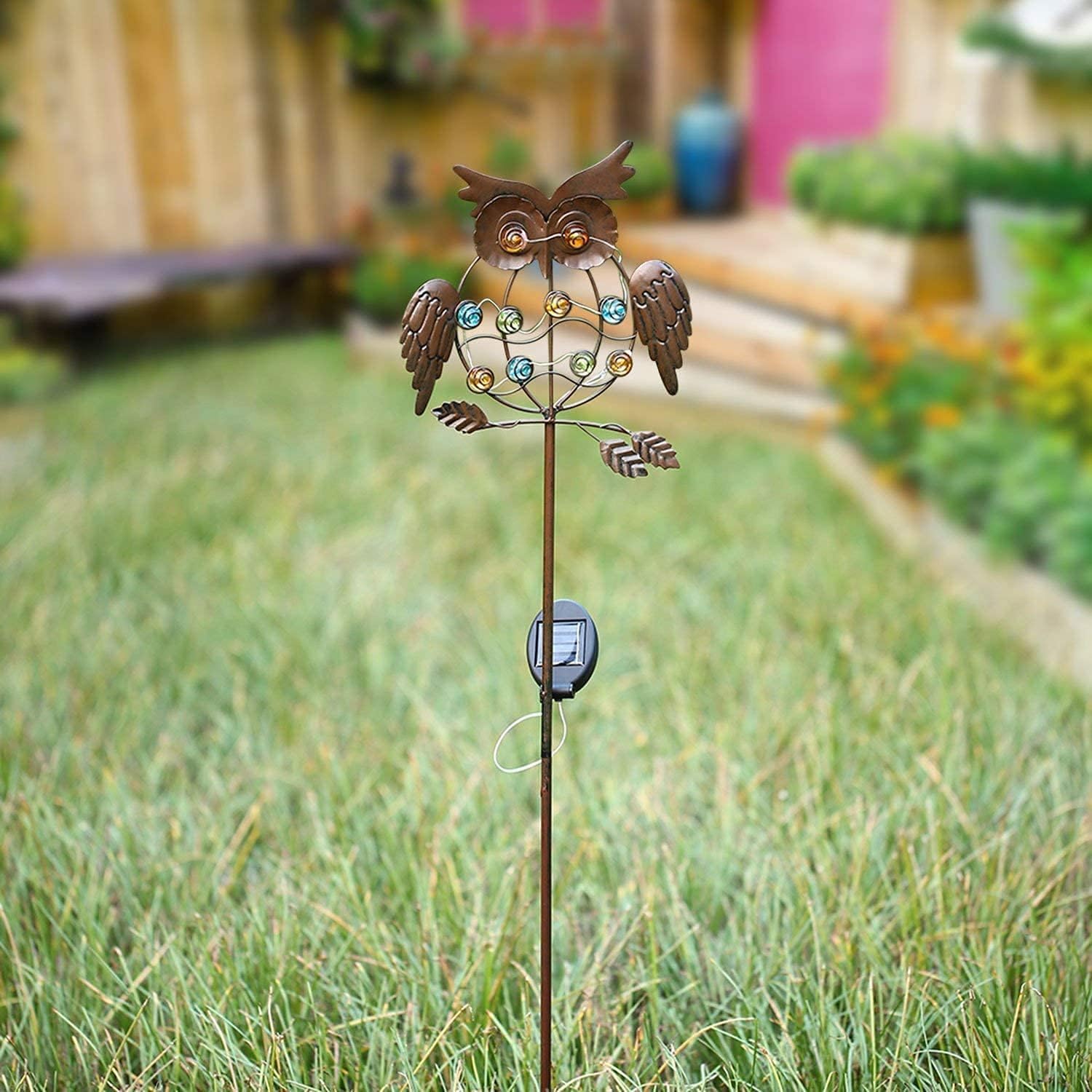 Solar Powered Owl Garden Lights Outdoor - Bronze Metal LED Stake Lights for Walkway, Pathway, Yard, Lawn - Weatherproof Decorative Lighting for Patio, Garden Decor, Landscape Illumination