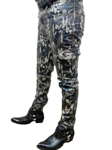 Mens Leather Trousers Jeans Camouflage Pants