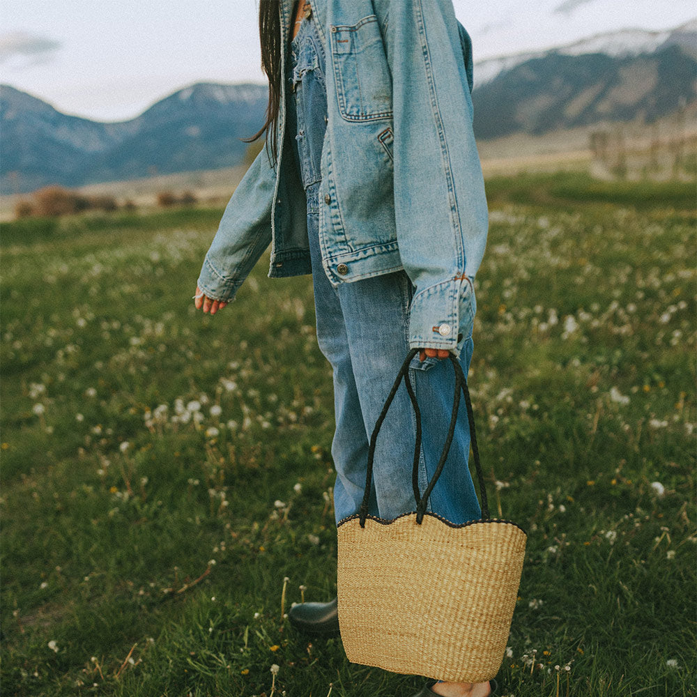 Handwoven Basket Tote Bag - Natural Woven Straw Beach Bag with Leather Handles - Perfect for Beach, Picnic, Shopping and Farmers Market