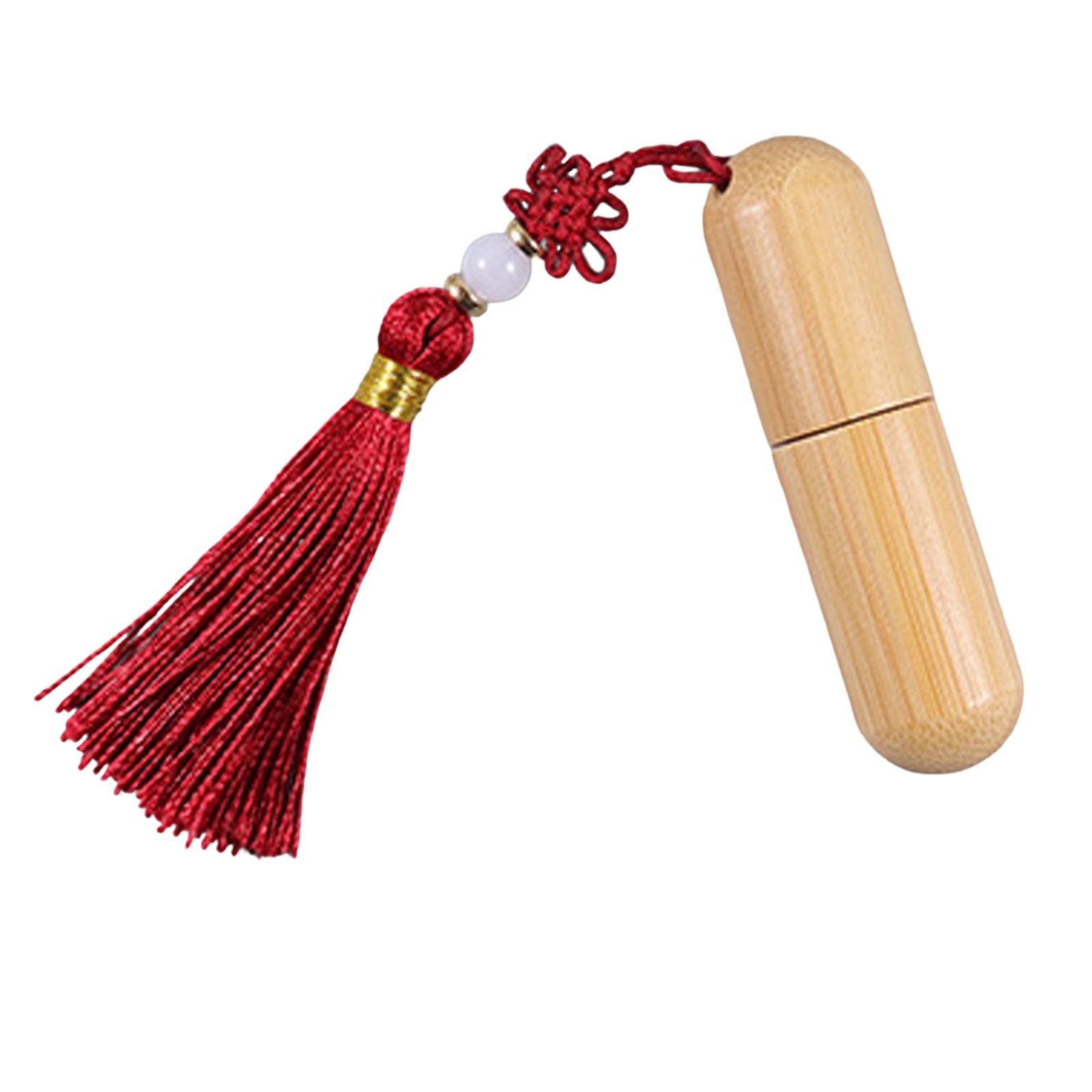 **5ml Bamboo Glass Roller Ball Bottles with Dark Red Tassels - Portable DIY Essential Oil, Perfume & Deodorant Container for Travel, Home & Office Use**