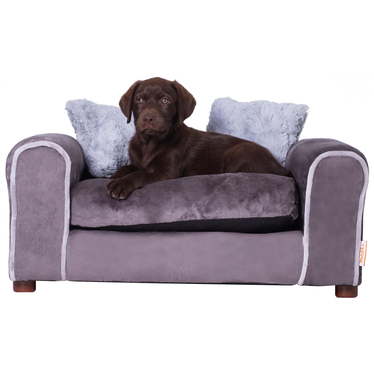 Moots Furry Pet Sofa Lounge for Small Dogs & Cats - Soft Charcoal Gray Pet Bed - Cozy Couch for Living Room, Bedroom & Office Comfort