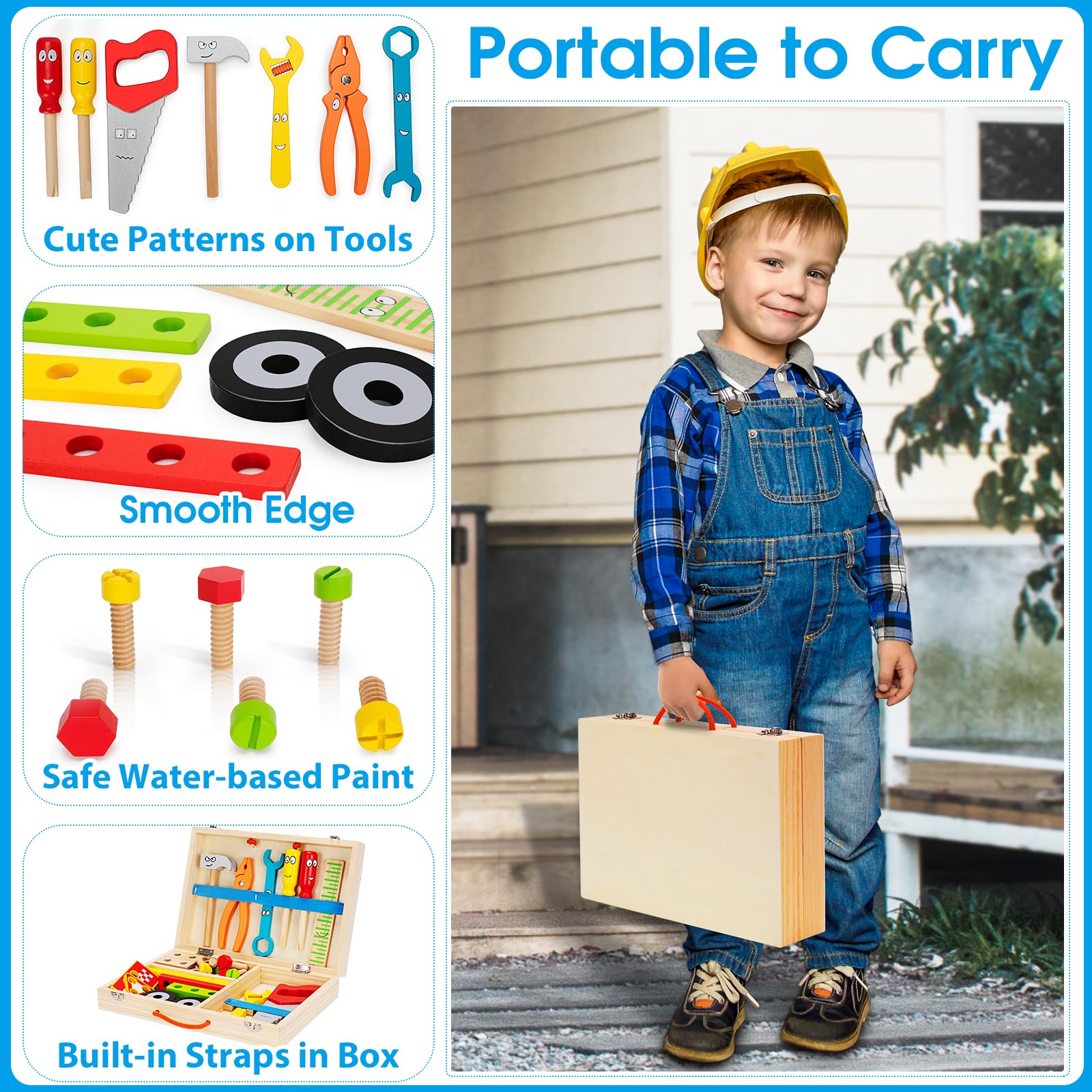 LACCHOUFEE 43-Piece Wooden Kids Tool Set - STEM Montessori Learning Toy for 3-5 Year Old Boys & Girls, Educational Construction Building Kit with Storage Box | Perfect for Birthday Gifts, Pretend Play & Early Childhood Development