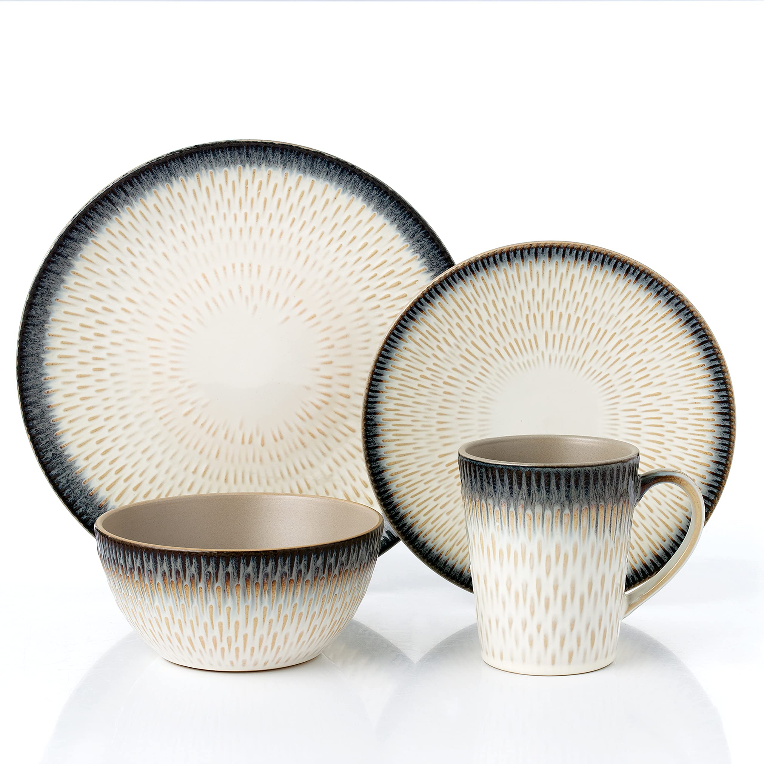 Elegant Modern Stoneware Scroll Dinnerware Set - Blue Drop 16-Piece Dinnerware for Parties, Events & Special Occasions | Perfect for Holiday Gatherings, Weddings & Formal Dining