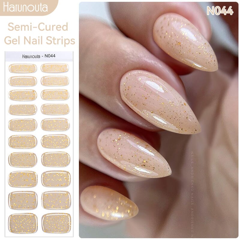 20 Tips Gold Shimmer Semi-Cured Gel Nail Strips - Long Lasting DIY Manicure Kit for Home & Salon Use | Perfect for Parties, Weddings & Special Occasions