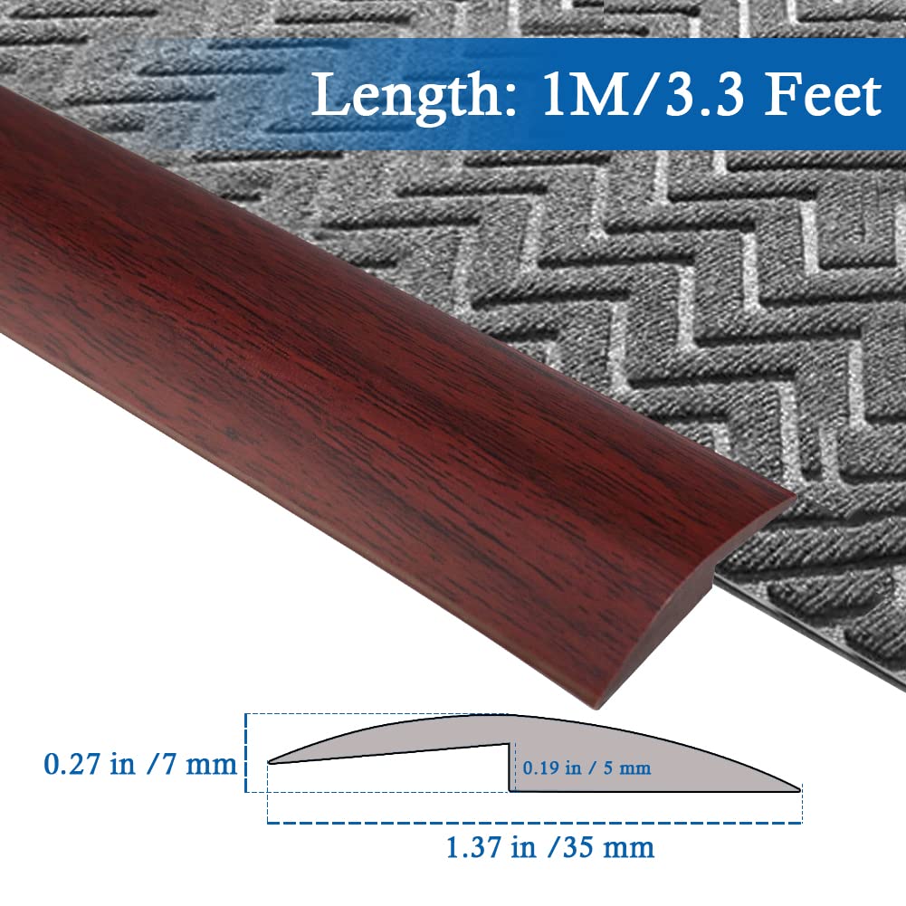 Self-Adhesive PVC Floor Transition Strip - Wood Grain Coffee, 3.3Ft - Smooth Carpet to Hardwood Flooring Threshold - Perfect for Doorways & Room Dividers Under 5mm Height - DIY Home Improvement Solution