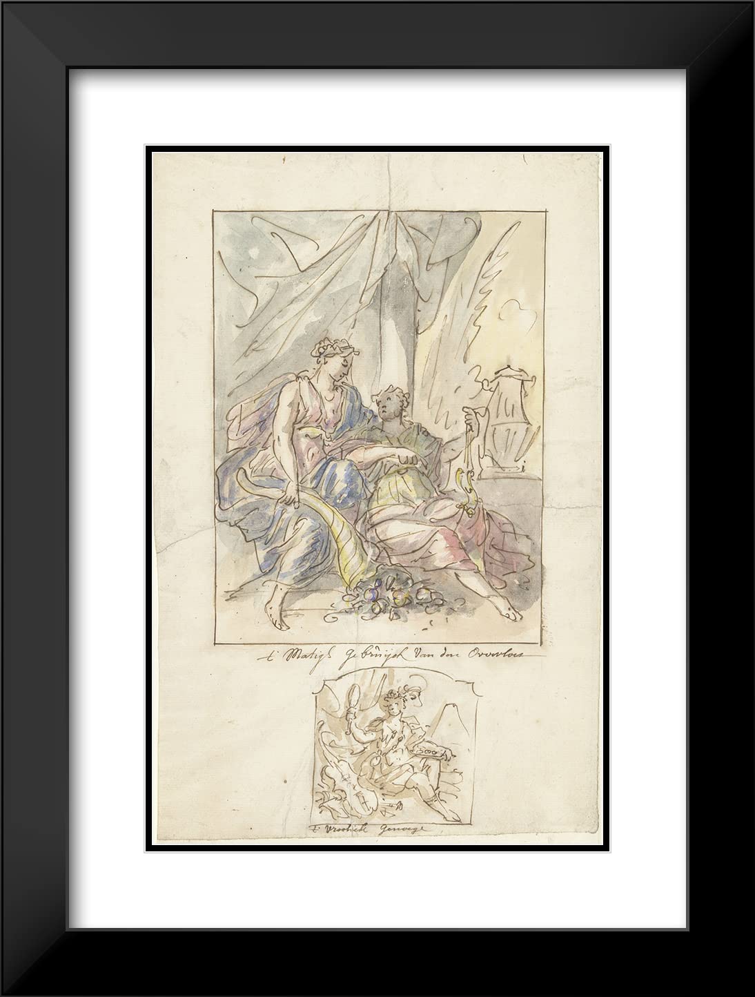 Elias van Nijmegen 13x18 Inch Black Modern Picture Frame with Double Matted Museum Art Print - Allegory on Moderate Abundance & Cheerful Pleasure (1677-1755) | Wall Decor for Living Room, Office & Gallery Display