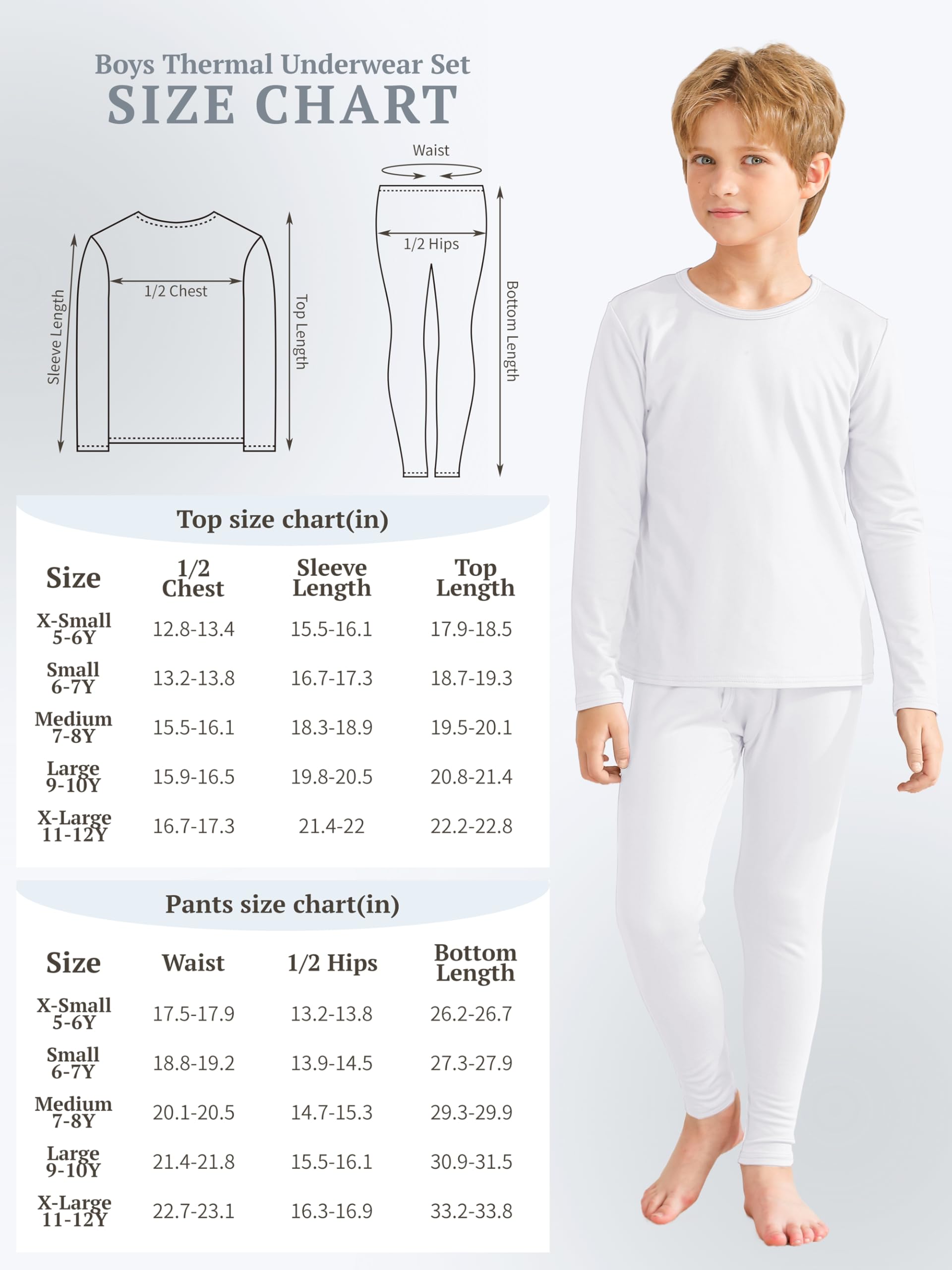 VZV 5-Pack Boys' Thermal Underwear Set - Fleece-Lined Winter Base Layer, Long Johns for Kids | Cold Weather Clothing for Outdoor Activities & Snow Sports
