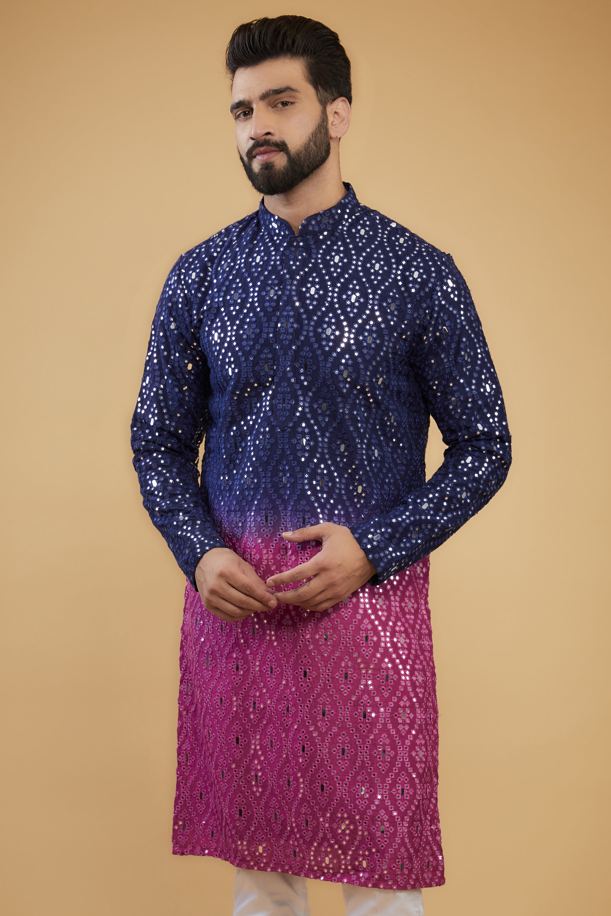 Ombre Shaded Mirror Work Kurta - Embroidered Indian Ethnic Tunic for Women | Perfect for Festivals, Weddings & Cultural Events