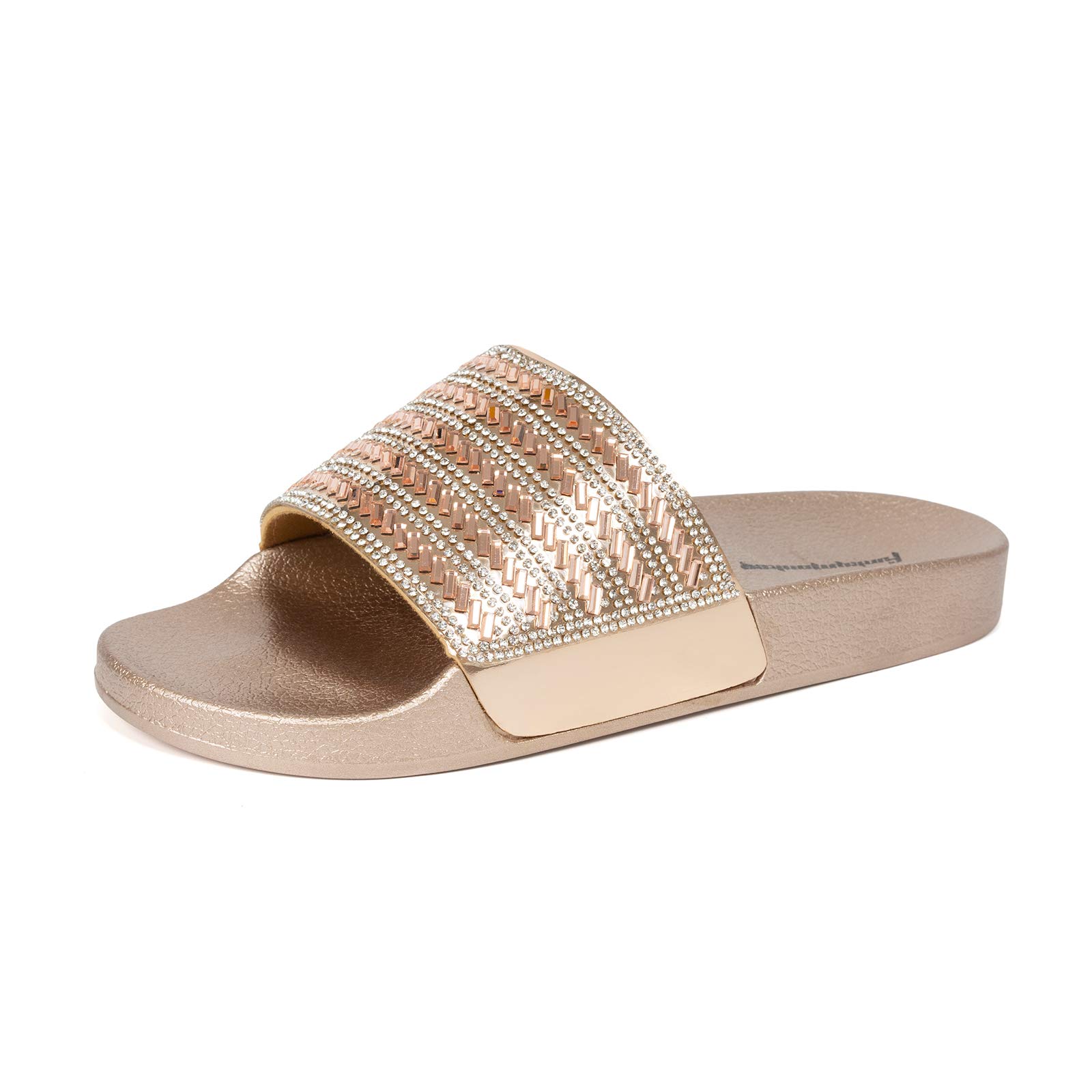 FunkyMonkey Women's Rhinestone Glitter Slides - Comfortable Slip-On Platform Sandals with Soft Footbed | Perfect for Pool Parties, Beach Vacations & Summer Outfits