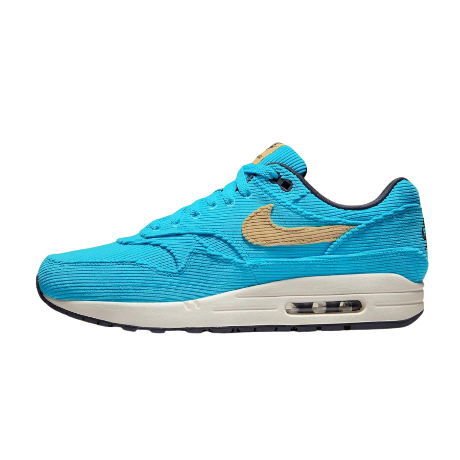 Nike Air Max 1 Corduroy Sneakers - Baltic Blue & Sesame Gridiron Sail Colorway | Comfortable Running Shoes for Men & Women | Perfect for Jogging, Gym Workouts & Casual Wear