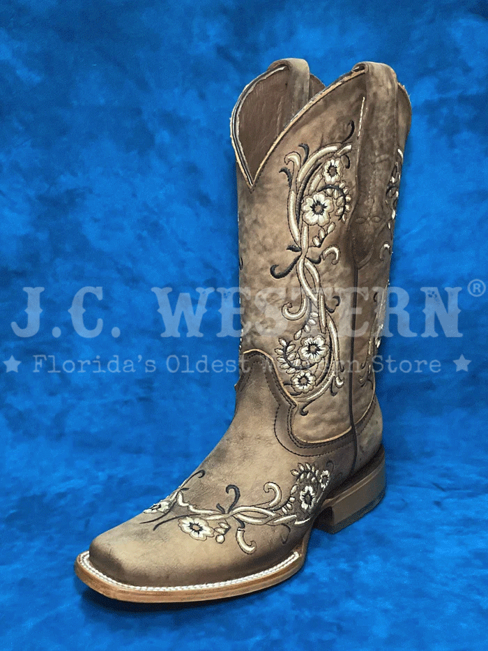 Circle G L2063 Women's Floral Embroidery Western Boots - Square Toe Cowgirl Boots in Brown & Tan | Perfect for Country Dancing, Rodeos & Western Fashion