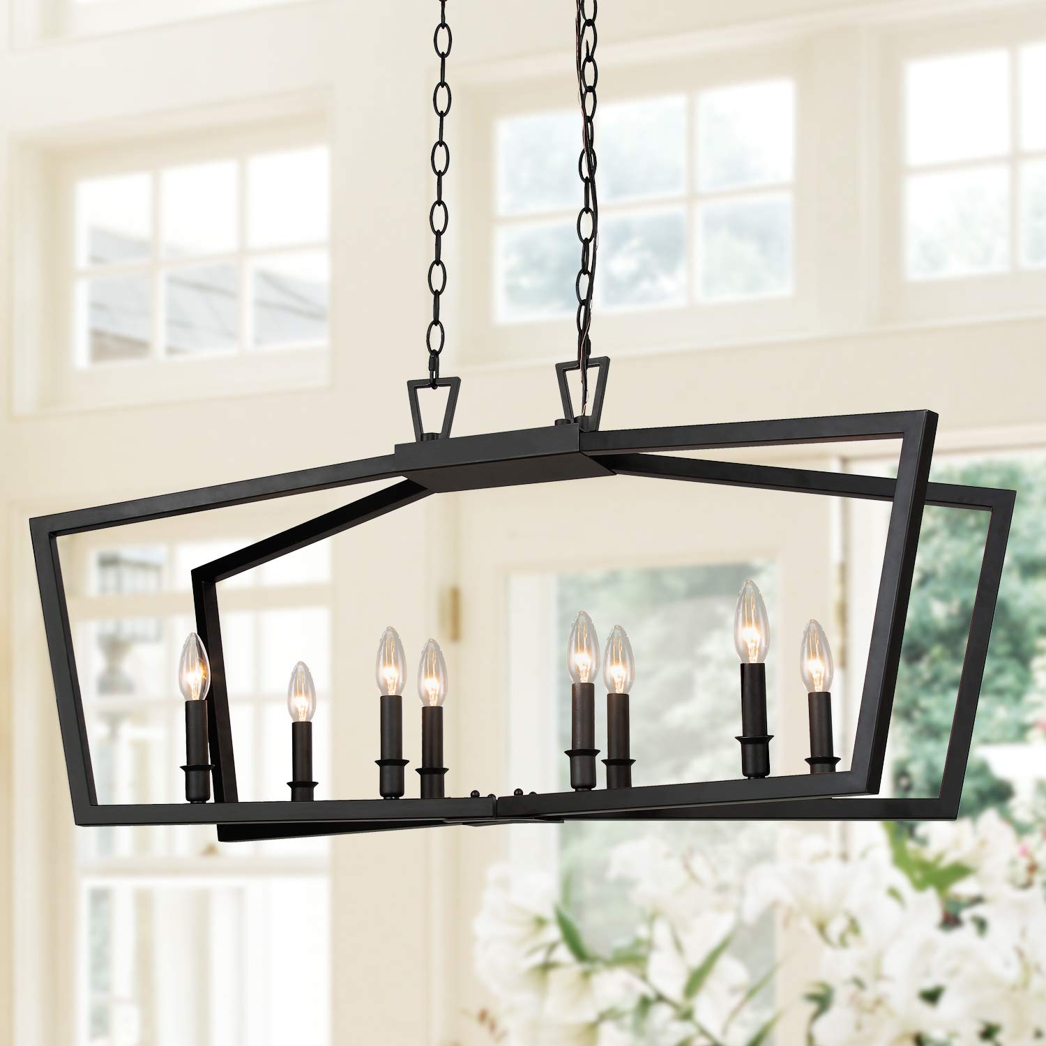 Modern Black Wrought Iron Chandelier - Elegant Dining Room & Kitchen Island Lighting Fixture for Home Decor | Perfect for Farmhouse, Rustic or Contemporary Interior Design