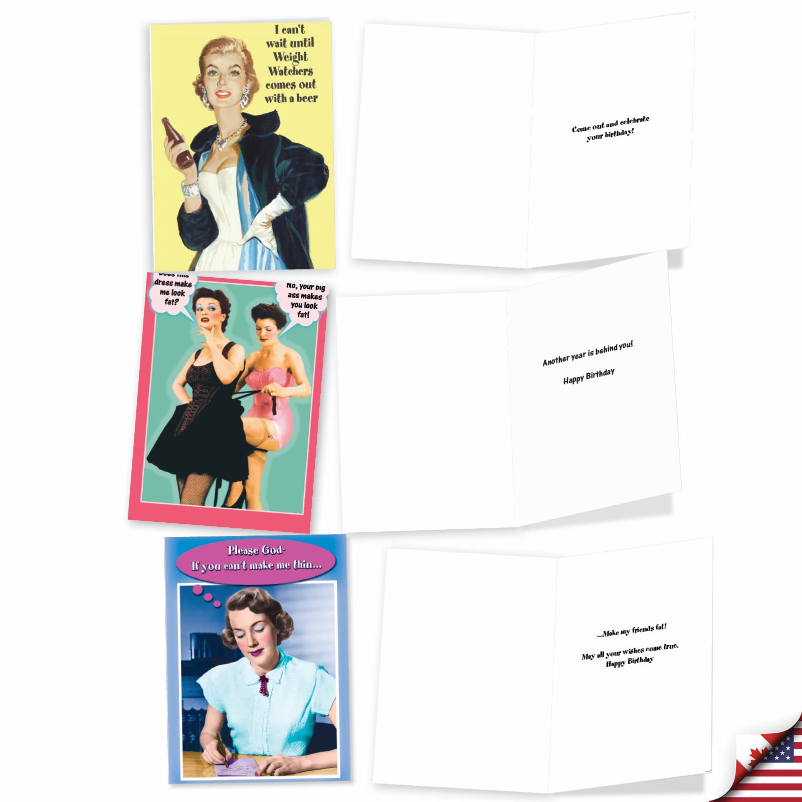 NobleWorks - 10 Funny Birthday Cards for Adults - Retro Humorous Greeting Card Set - Bulk Boxed Notecards (A1249) - Perfect for Office Gifts, Party Favors & Milestone Celebrations