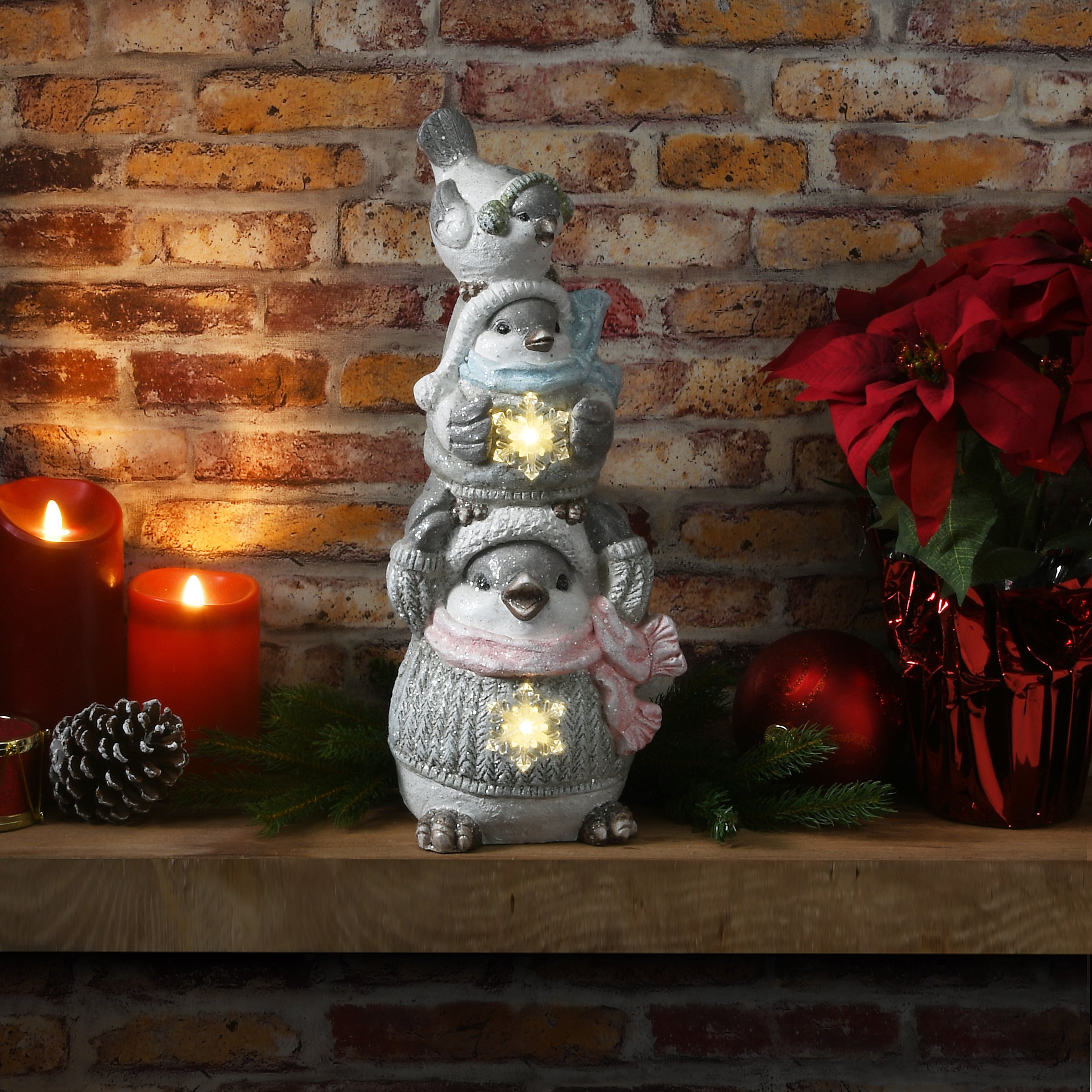 18-Inch Lighted Stacked Bird Trio Decor - Outdoor/Indoor Garden, Patio, and Home Decoration for Holidays & Special Occasions