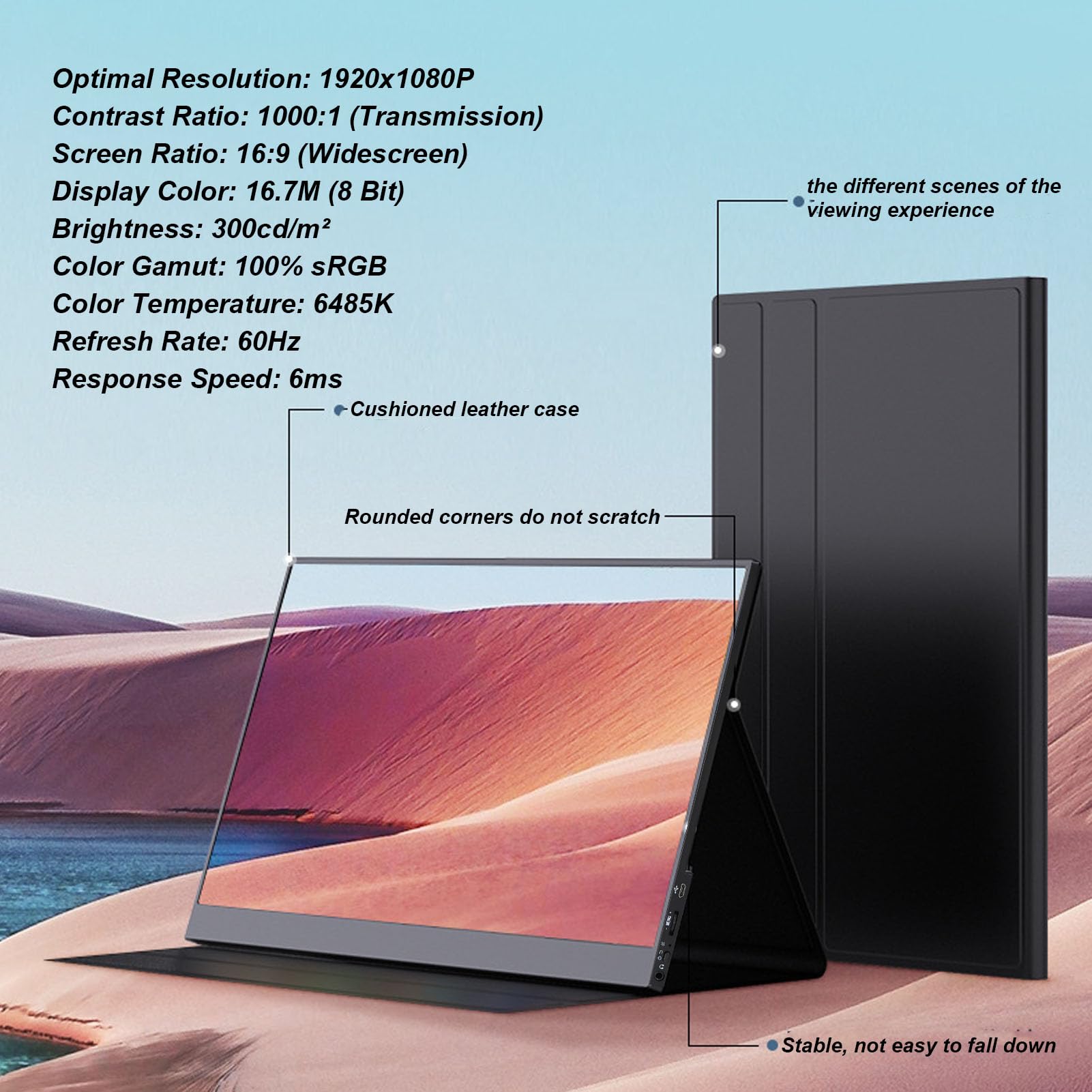 TonySa 16.1 Inch Portable Monitor - IPS HD Screen, Ultra Slim & Lightweight, USB-C External Display for Laptop/PC - Perfect for Business Travel, Gaming & Multi-Tasking